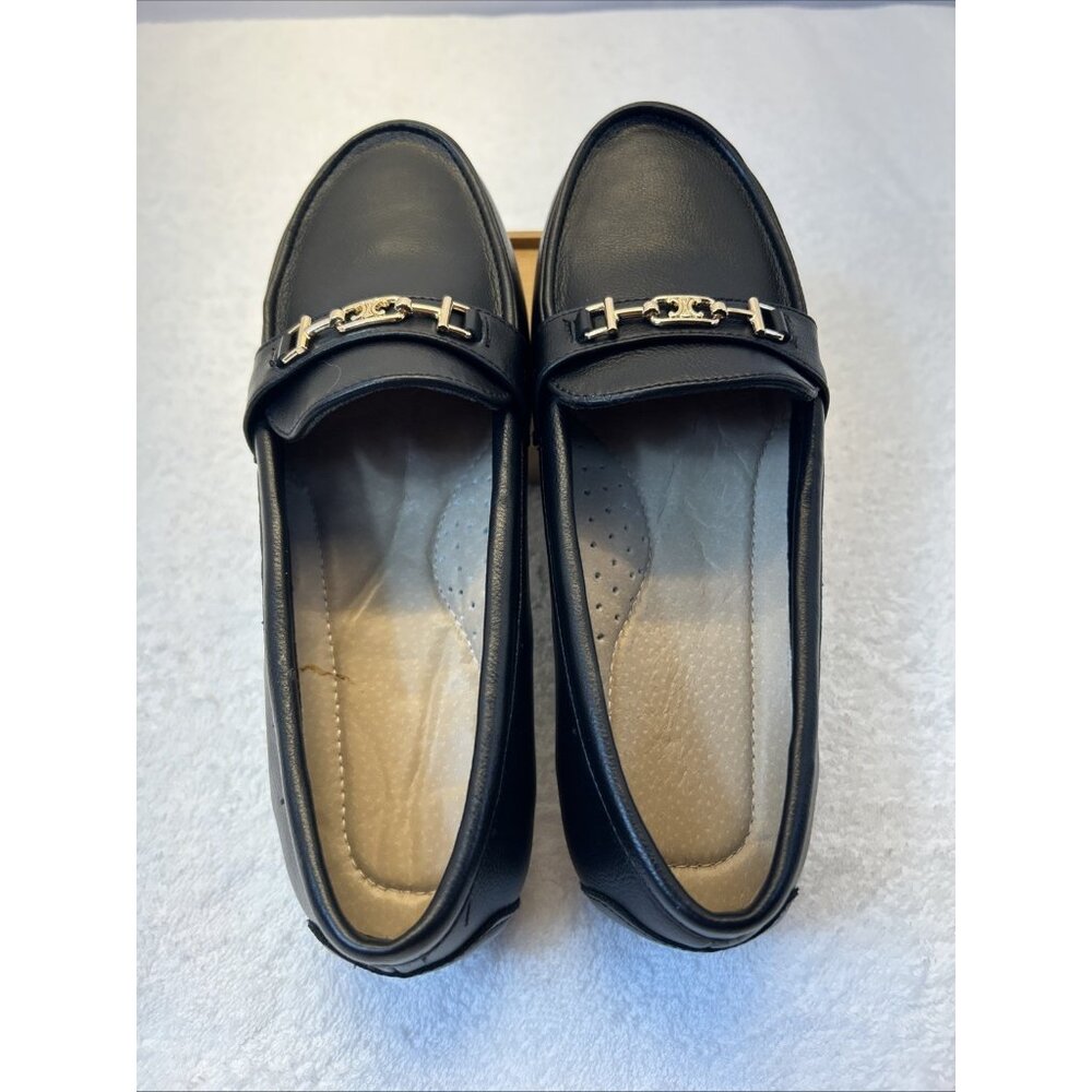 DeYashopin Loafer Shoes Slip On Black Gold Accent Women SZ 6.5 NEW in Box - Picture 2 of 9